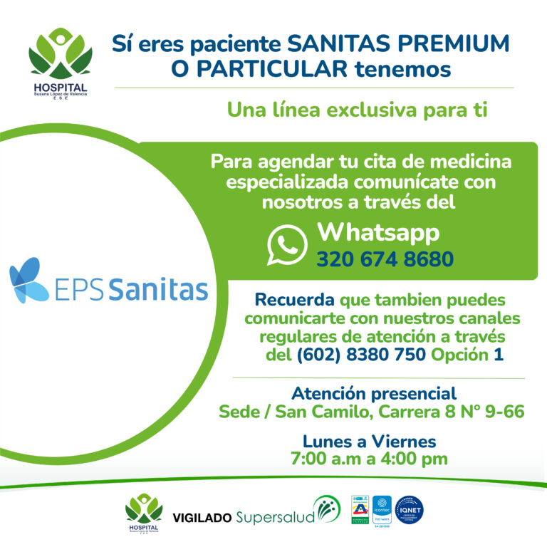 Línea exclusiva de atención para pacientes Sanitas Premium o particulares en el Hospital Susana López de Valencia.