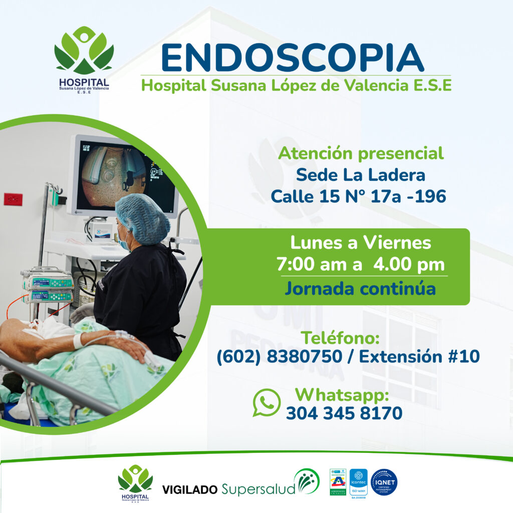Información del servicio de Endoscopia del Hospital Susana López de Valencia, con horarios y contacto.