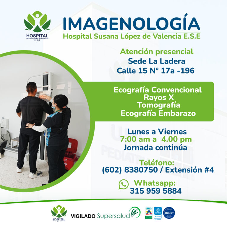 Información de atención en el servicio de Imagenología del Hospital Susana López de Valencia, con horarios y contacto.