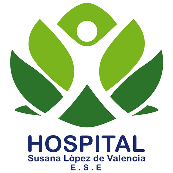 Logotipo del Hospital Susana López de Valencia. Muestra una figura humana estilizada emergiendo de una flor de loto verde, simbolizando salud, bienestar y pureza.