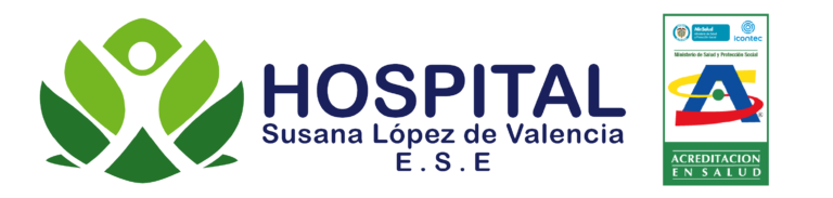 Logo institucional del Hospital Susana López de Valencia E.S.E., acompañado del sello de acreditación en salud otorgado por el ICONTEC.