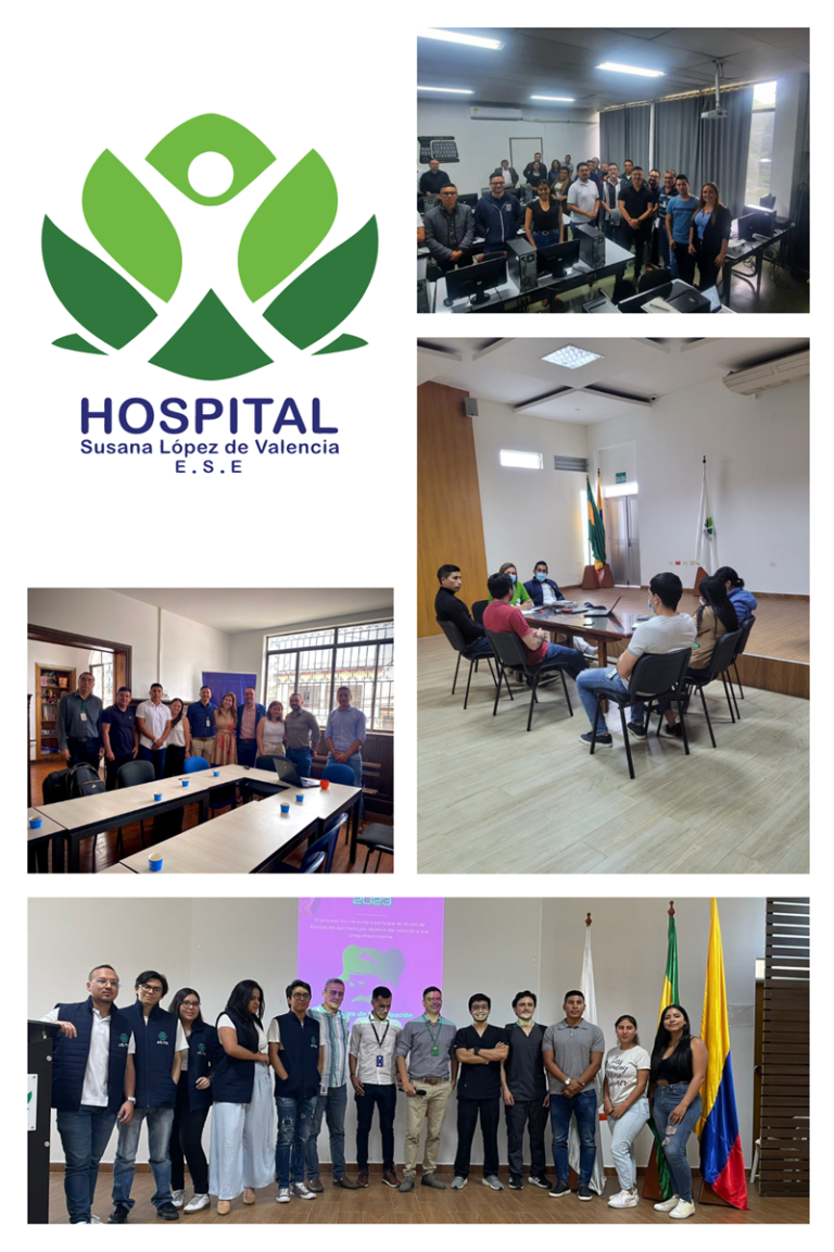 Espacios de co-creación y de ideación del Hospital Susana López de Valencia E.S.E., donde se promueve la innovación, la colaboración y la gestión del conocimiento mediante actividades y reuniones institucionales.