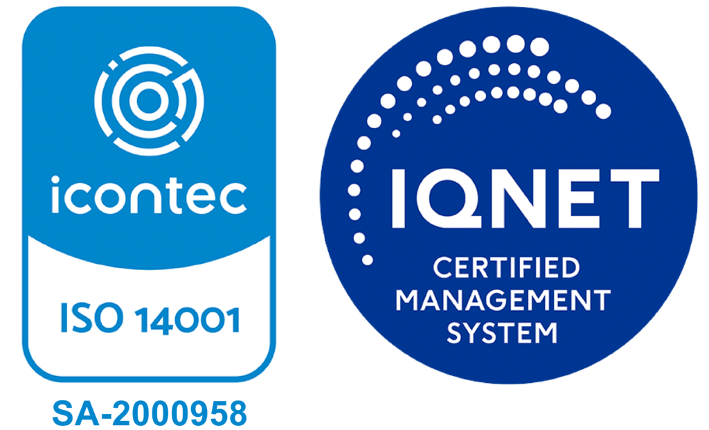 Los certificados de gestión ambiental ISO 14001 de Icontec y el de IQNET Certified Management System.