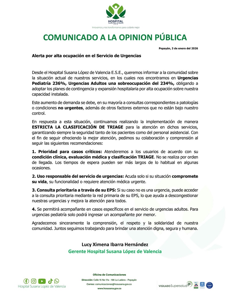 Imagen comunicado alerta por alta ocupación